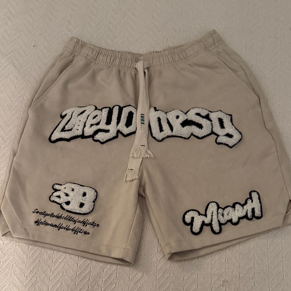 H&M Beige Graphic Athletic Shorts